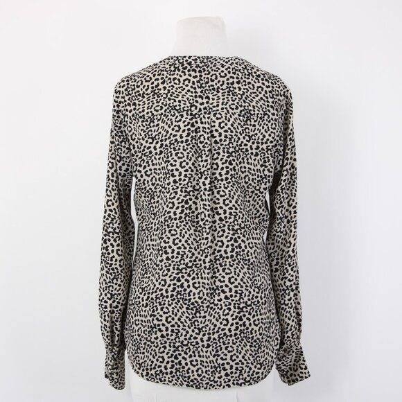 Express Top Sz SP Black Tan Animal Print V Neck 100% Polyester Top - Picture 8 of 12